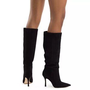 $510 LARROUDE Kate Boot Black Suede POINTED TOE SLEEK HEEL 11 (MF12)